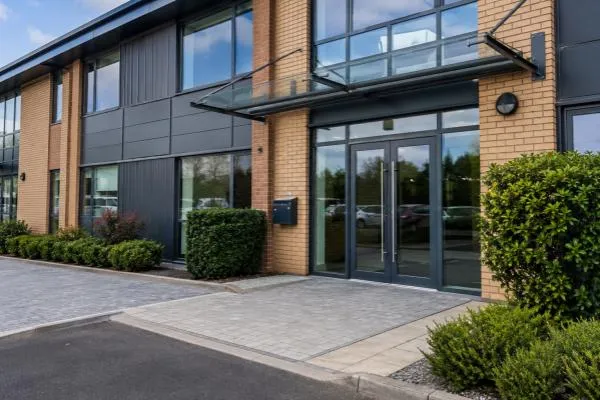 Modern commercial premises representing locksmith services for businesses and organisations.