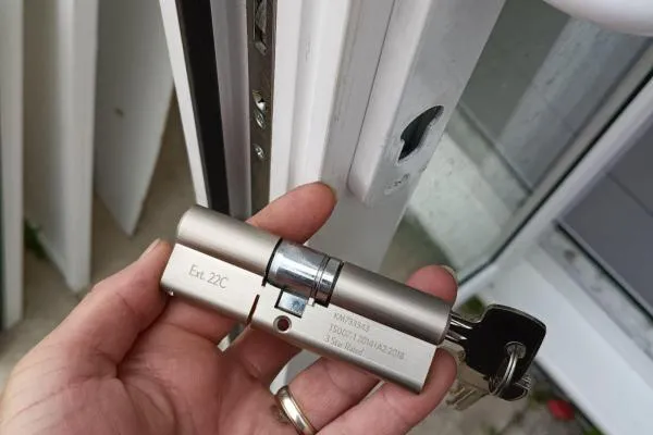 Euro cylinder being replaced during a lock change in Irchester.