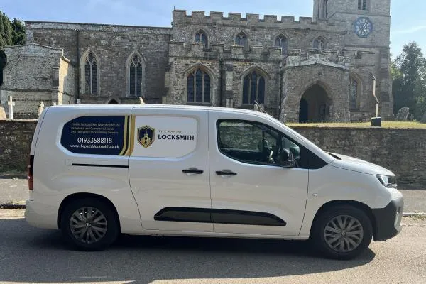 The Parish Locksmith service van parked on a street in Great Harrowden