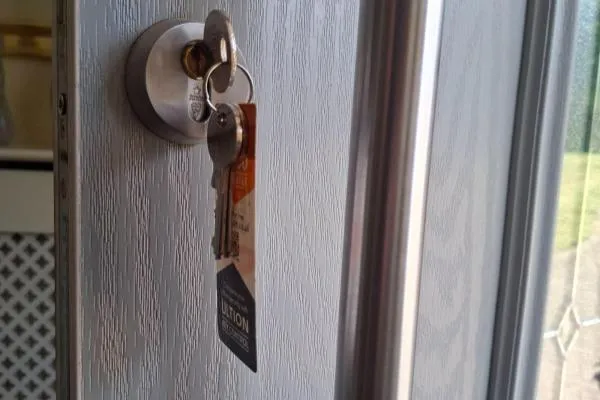 High-security lock upgrade on a residential entrance door
