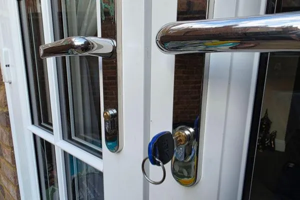 Keyed-alike cylinder locks fitted to double doors