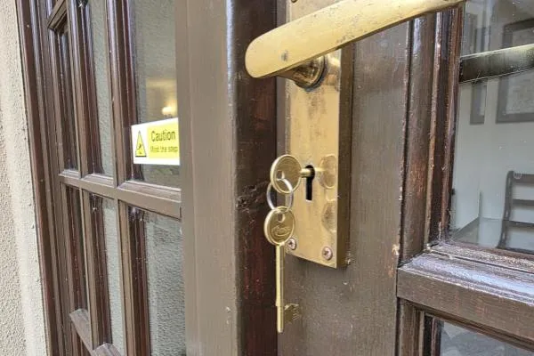 Keyed-alike mortice lock fitted to a timber door