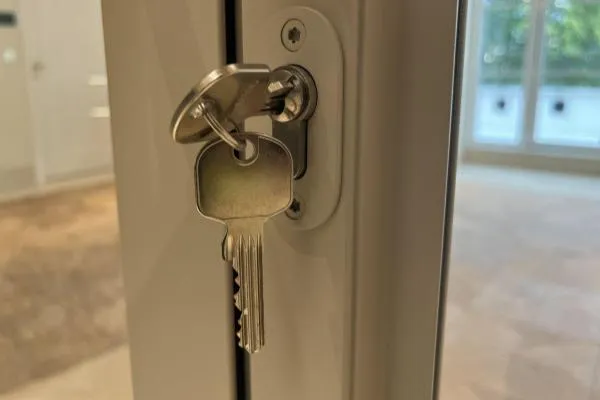 Master keyed lock installed on a commercial door
