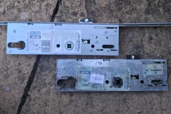 Old and new gearbox shown on a multipoint door lock in Bozeat