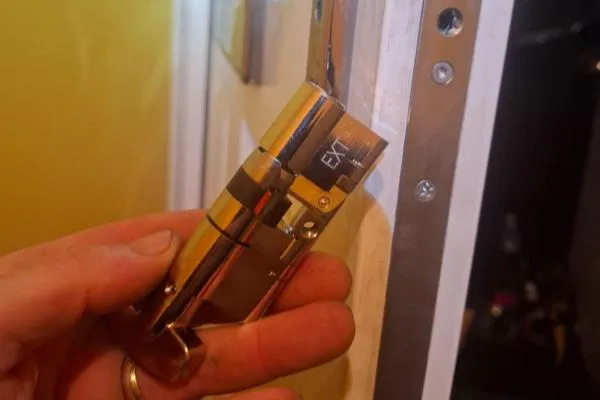 High-security euro cylinder lock being fitted to a composite door.